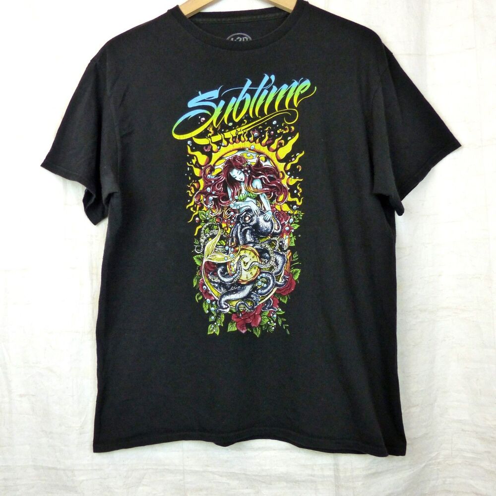 420 by Sublime T-Shirt Mens L Black Mermaid Graphic Band Tee Rock Reggae Music